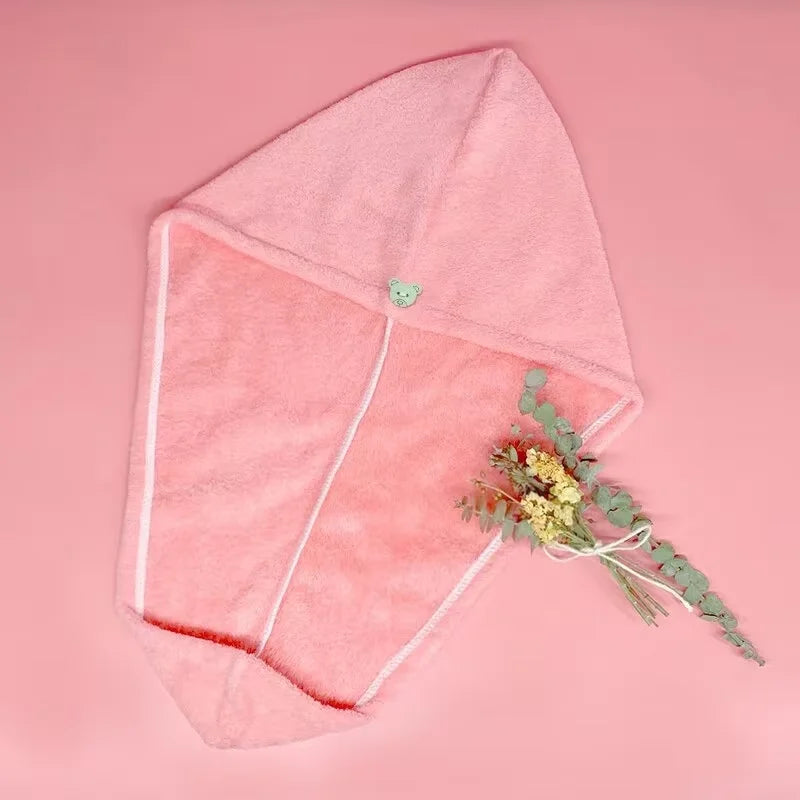Hair Towel Wrap – Quick-Dry Coral Fleece with Button Closure