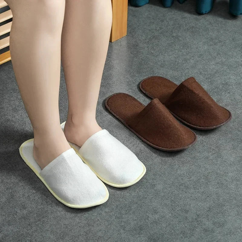 Disposable Slippers 5 & 10 Pairs – Soft Plush Hotel Slides