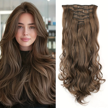 Clip-In Hair Extensions 7pcs 16 Clips Wavy Synthetic 24 Inch