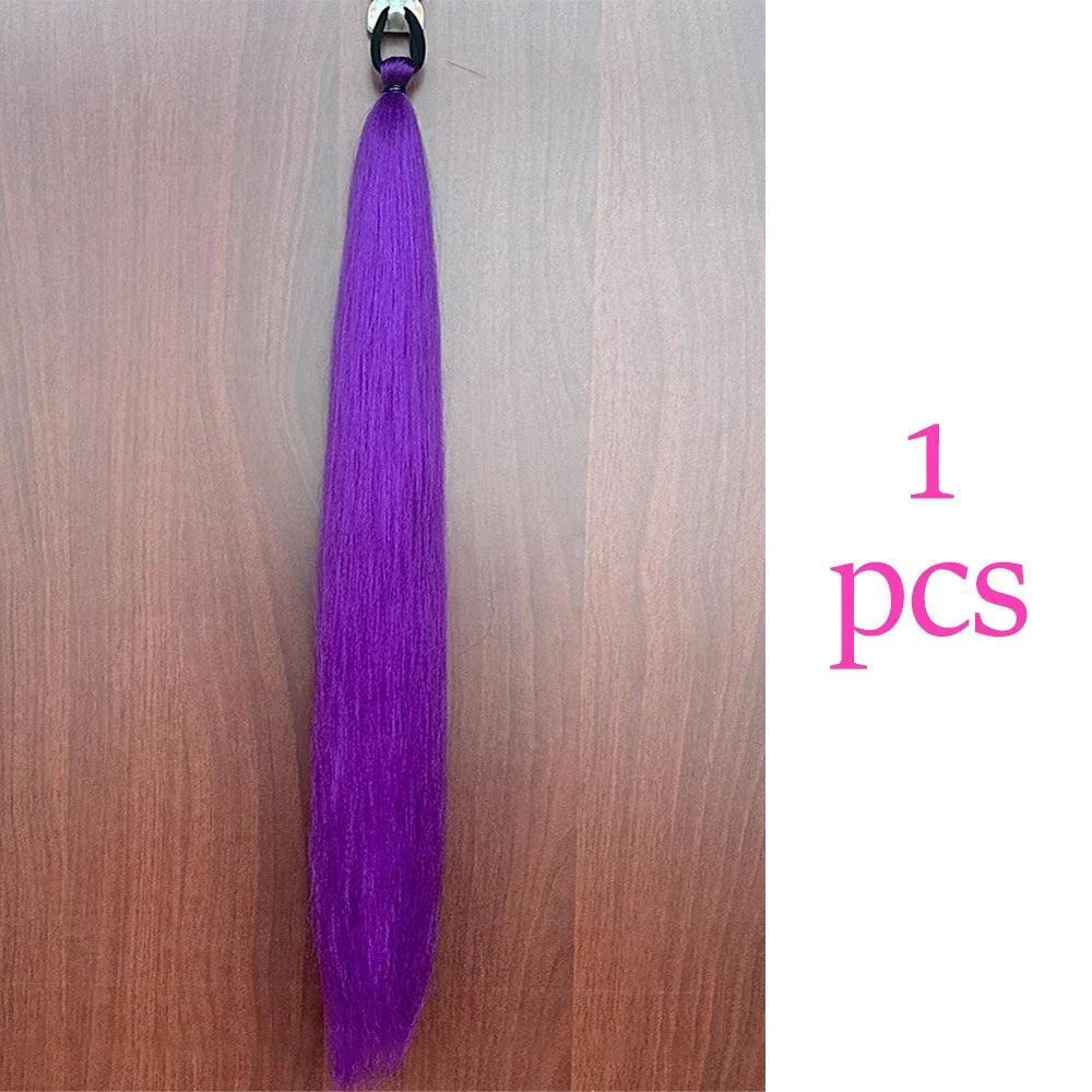 Long Straight Ponytail Extension 2pcs – Synthetic Hair with Rubber Band