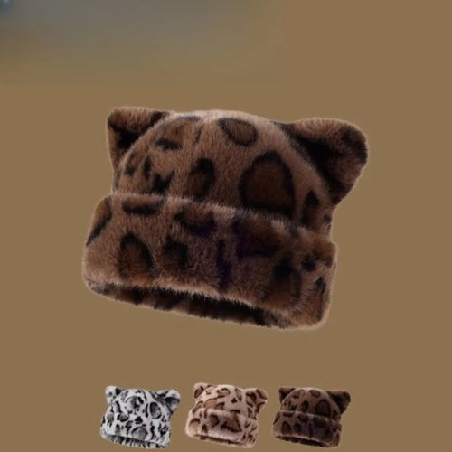 Plush Bear Ear Beanie – Cute Fluffy Winter Hat for Women
