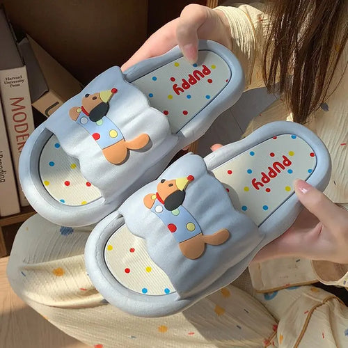 Cartoon Puppy Slippers – Soft Non-Slip Indoor House Shoes for Women