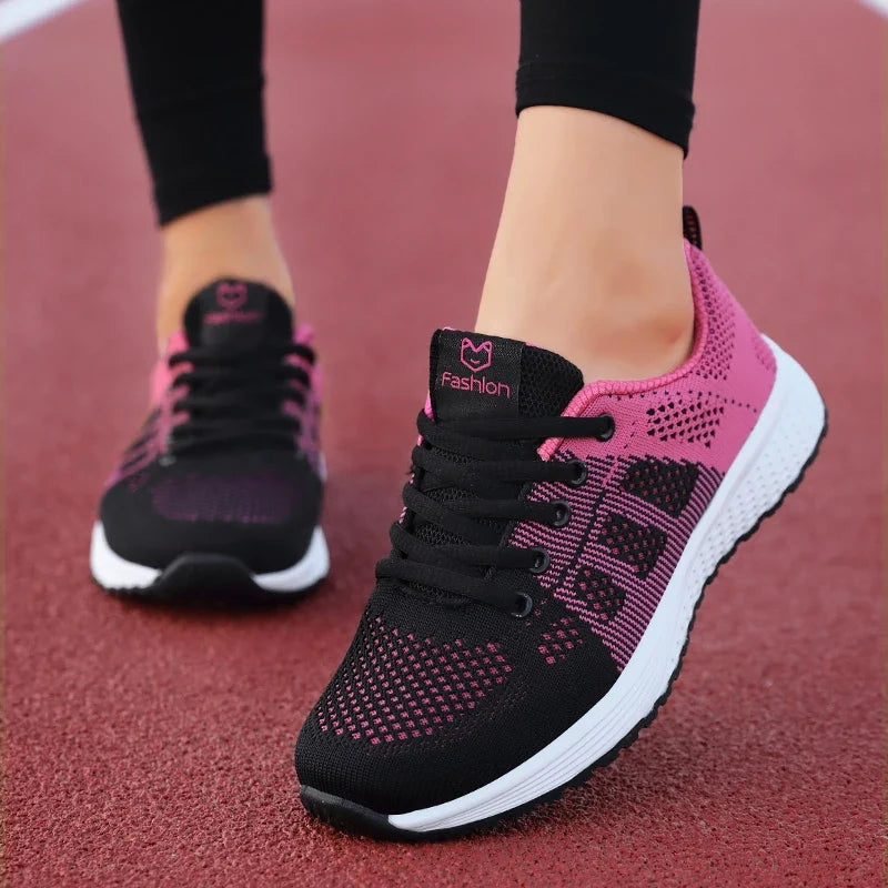 Women's Mesh Platform Sneakers Lightweight Breathable Lace-Up Athletic Shoes