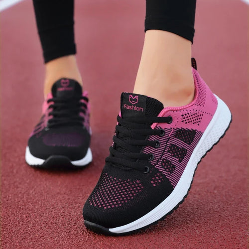 Women's Mesh Platform Sneakers Lightweight Breathable Lace-Up Athletic Shoes