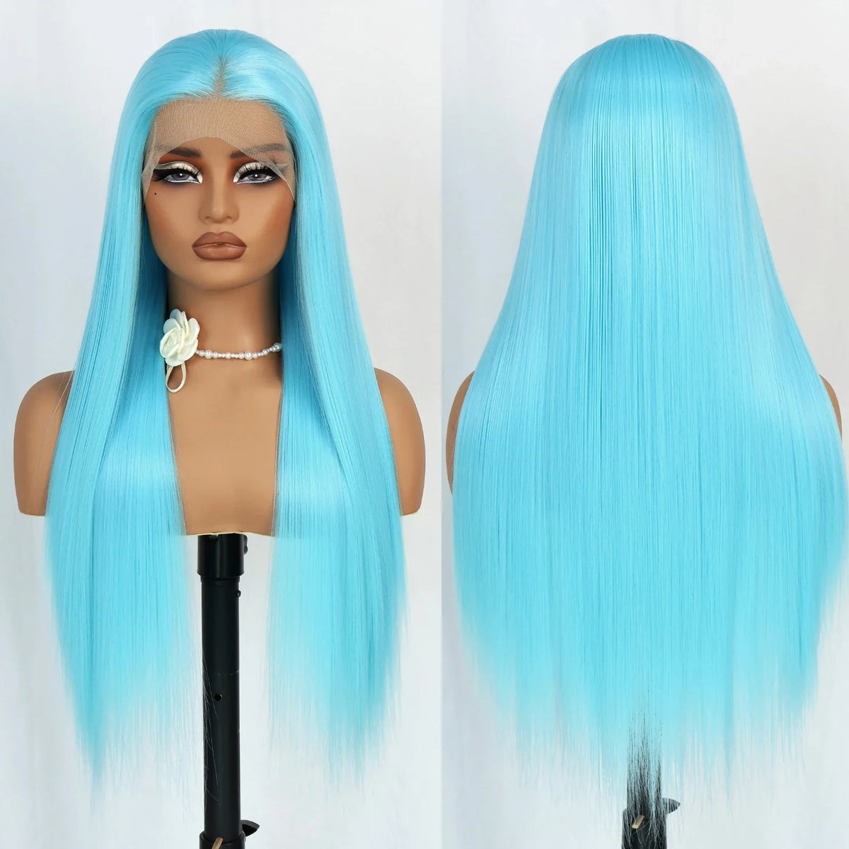 Blue Lace Front Synthetic Wig – Long Straight, 28 Inch, 180% Density