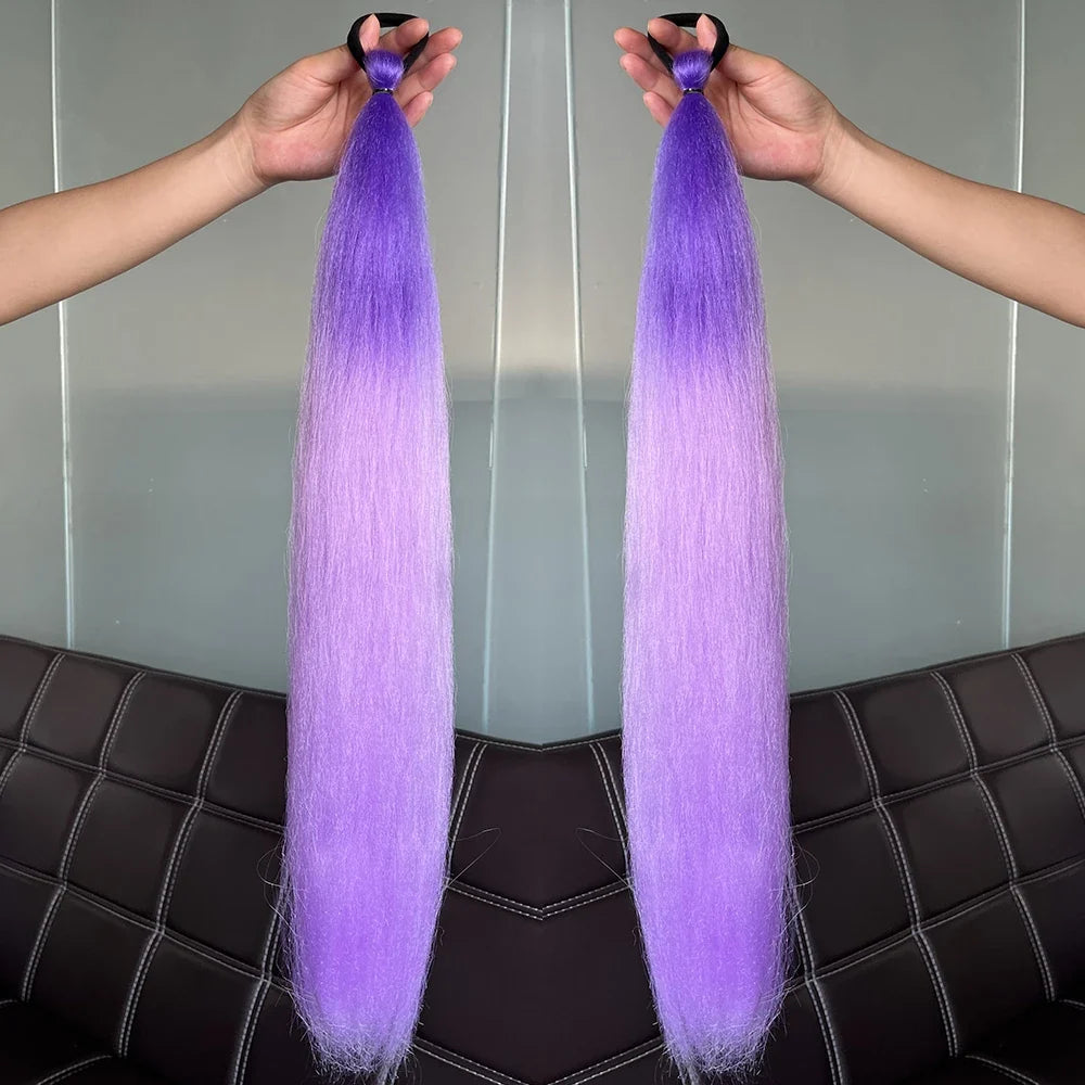 Long Straight Ponytail Extension 2pcs – Synthetic Hair with Rubber Band