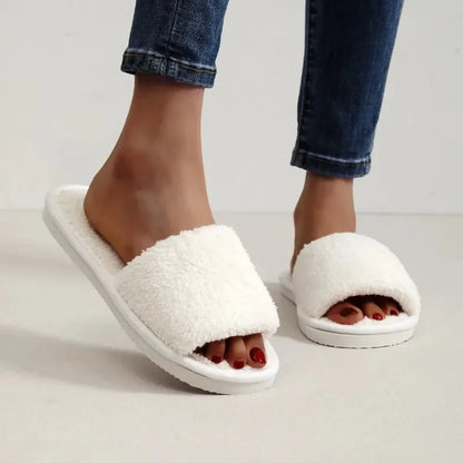 Women's Fluffy Plush Slide Slippers – Soft Fur Home Shoes