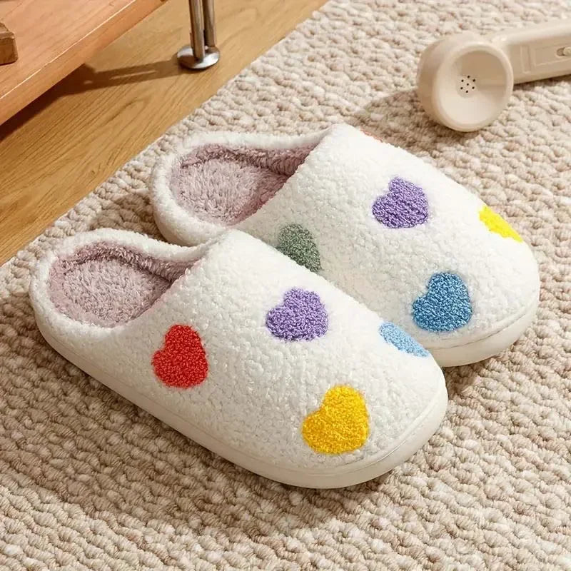 Women's Fuzzy Heart Slippers – Warm Anti-Slip House Shoes