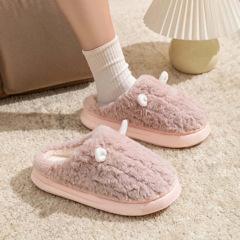 Fuzzy Slippers Women – Cute Cartoon Plush House Shoes Non-Slip
