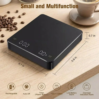 LED Digital Kitchen Scale with Timer – USB, 3kg/0.1g, Espresso Coffee