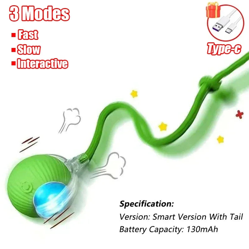 Interactive Rolling Ball Cat Toy with Tail – Rechargeable Smart Pet Toy