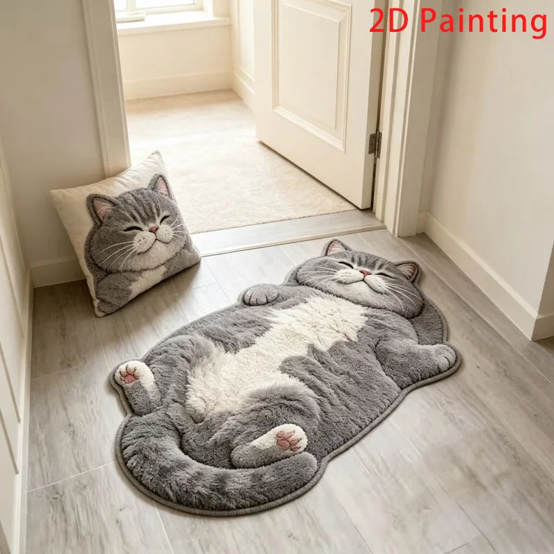 Cat-Shaped Area Rug – Cute Cartoon Floor Mat for Bedroom & Living Room