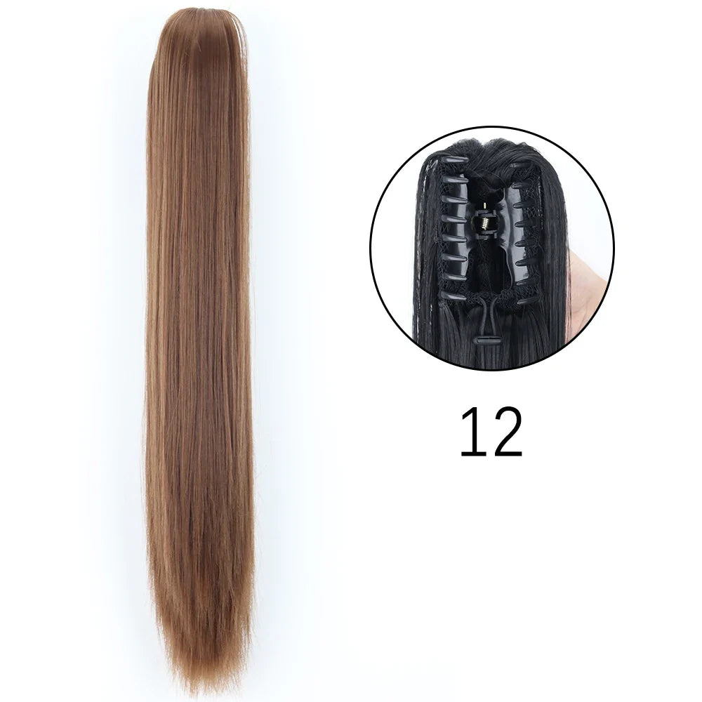 Claw Clip Ponytail Extension 24 Inch Wavy Synthetic Hair Heat Resistant