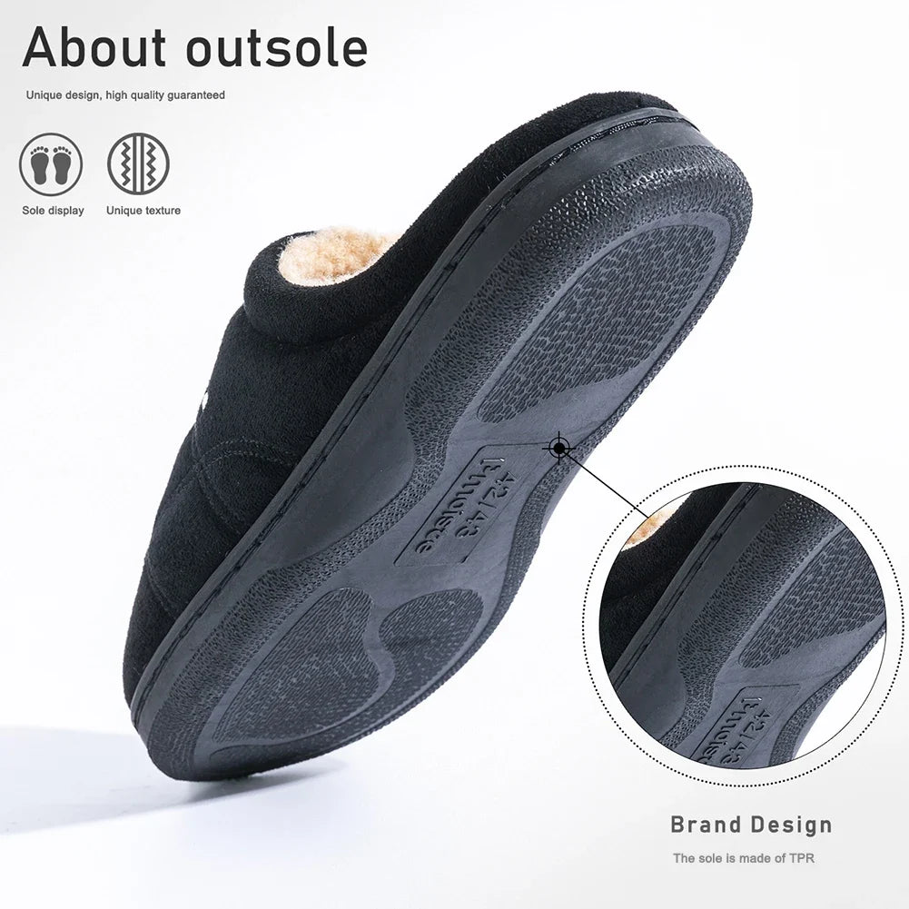 Men's Suede Winter Slippers Memory Foam Fleece-Lined Platform