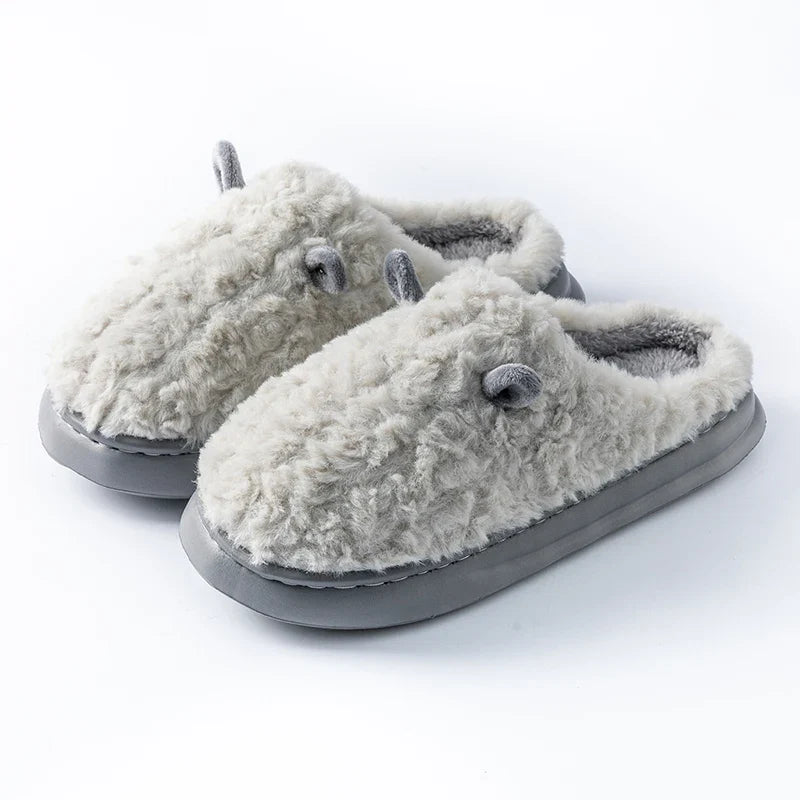Fluffy Bunny Slippers – Warm Closed-Toe Plush House Shoes for Women & Men
