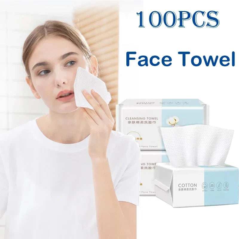 Disposable Face Towels 100pcs – Wet & Dry Cotton Cleansing Wipes