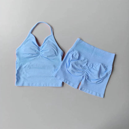 Women's Strappy Backless Crop Top & Scrunch Shorts Set – Gym Yoga Activewear