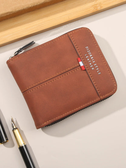 Men's Zipper Wallet – Short Trifold Retro PU Leather Bifold