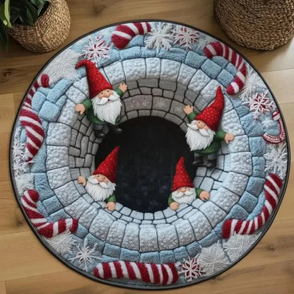 Christmas Gnome Round Rug 3D Printed Holiday Decor Mat