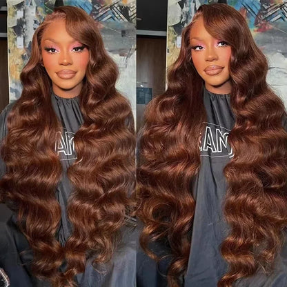 Chocolate Brown Body Wave Human Hair Wig 13x6 HD Lace Frontal
