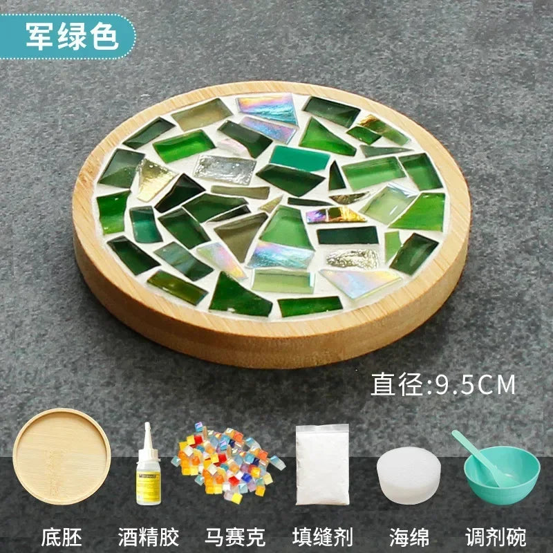 DIY Mosaic Coaster Kit – Bamboo Cup Mat with Colorful Tiles