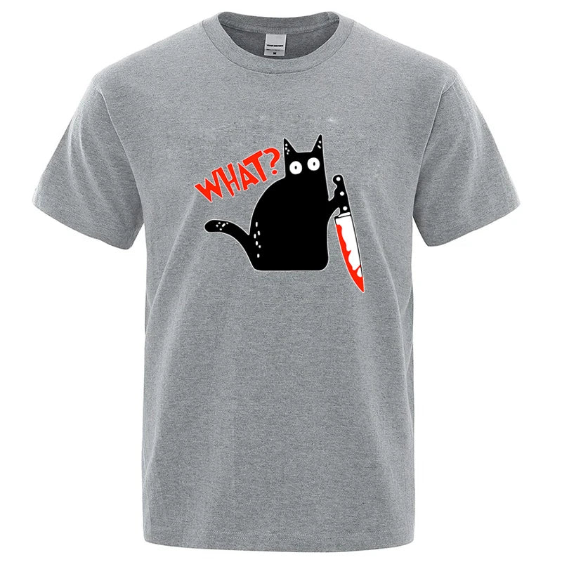 Knife Cat Graphic T Shirt Funny Cotton Blend Streetwear Tee