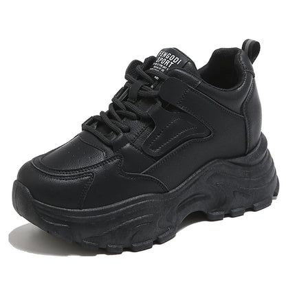 Women's Platform Sneakers – Lace-Up Thick Sole PU Leather Shoes