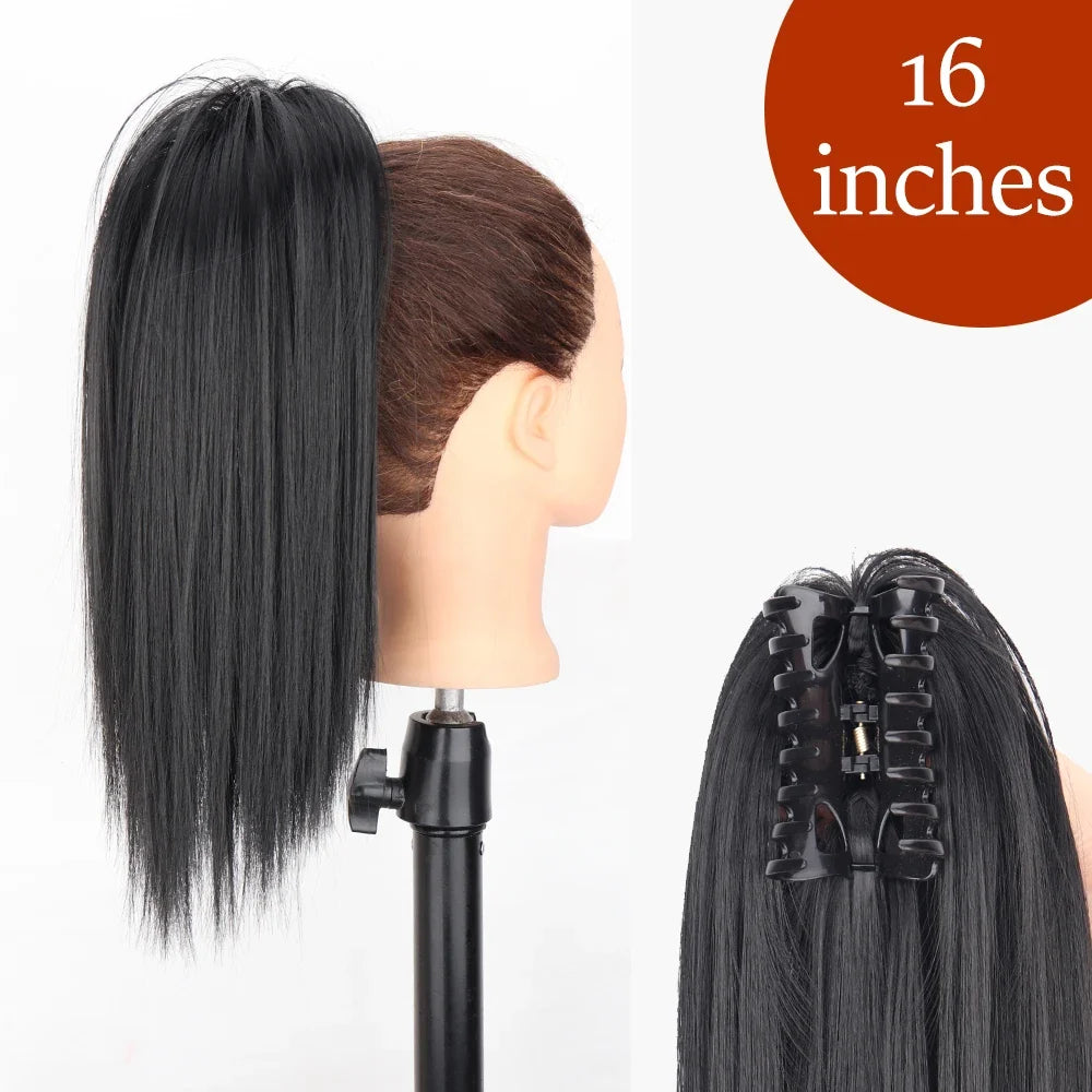 Claw Clip Ponytail Extension 24 Inch Wavy Synthetic Hair Heat Resistant