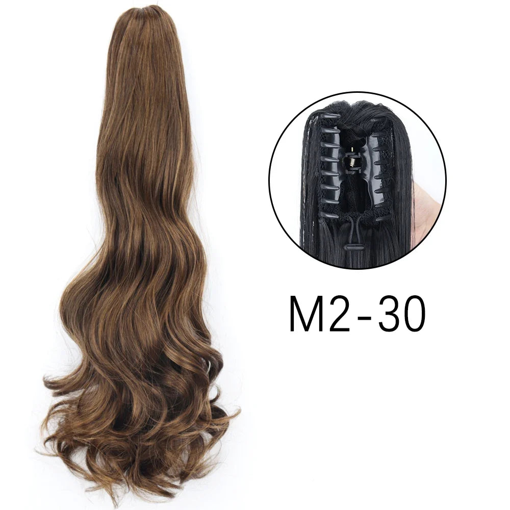 Claw Clip Ponytail Extension 24 Inch Wavy Synthetic Hair Heat Resistant