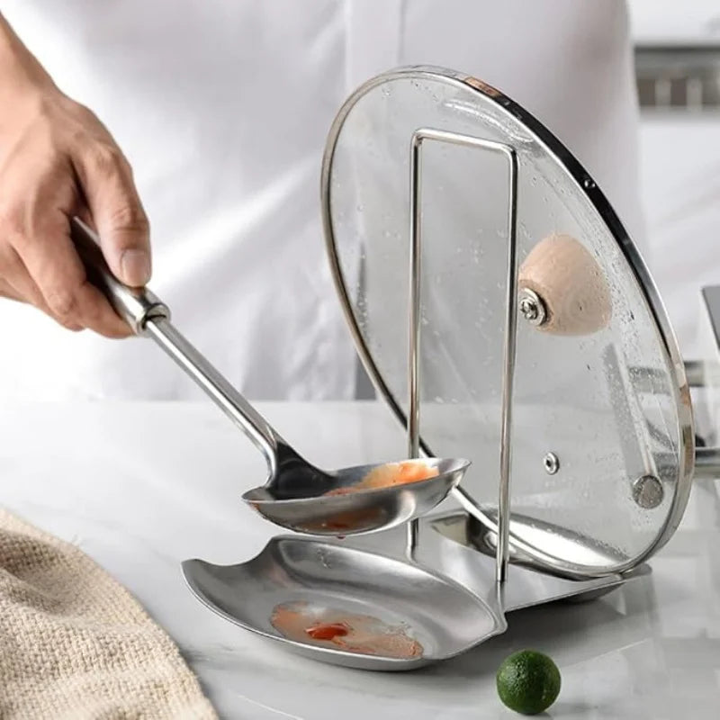 Pot Lid Rack & Spoon Rest – Stainless Steel Multifunctional Kitchen Organizer