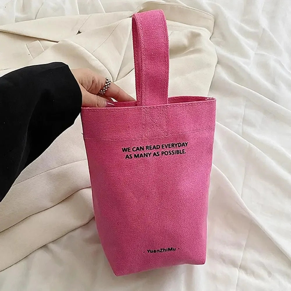 Canvas Tote Bag with Letter Print Casual Shoulder Handbag