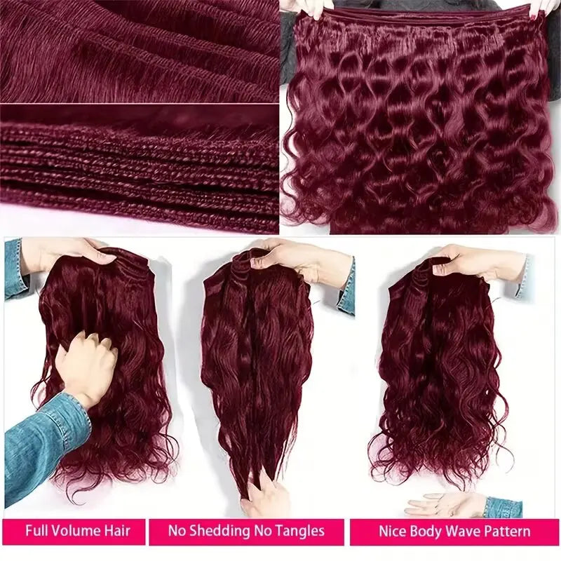 99J Burgundy Body Wave Human Hair Bundles – 3 & 4 Bundle Sets