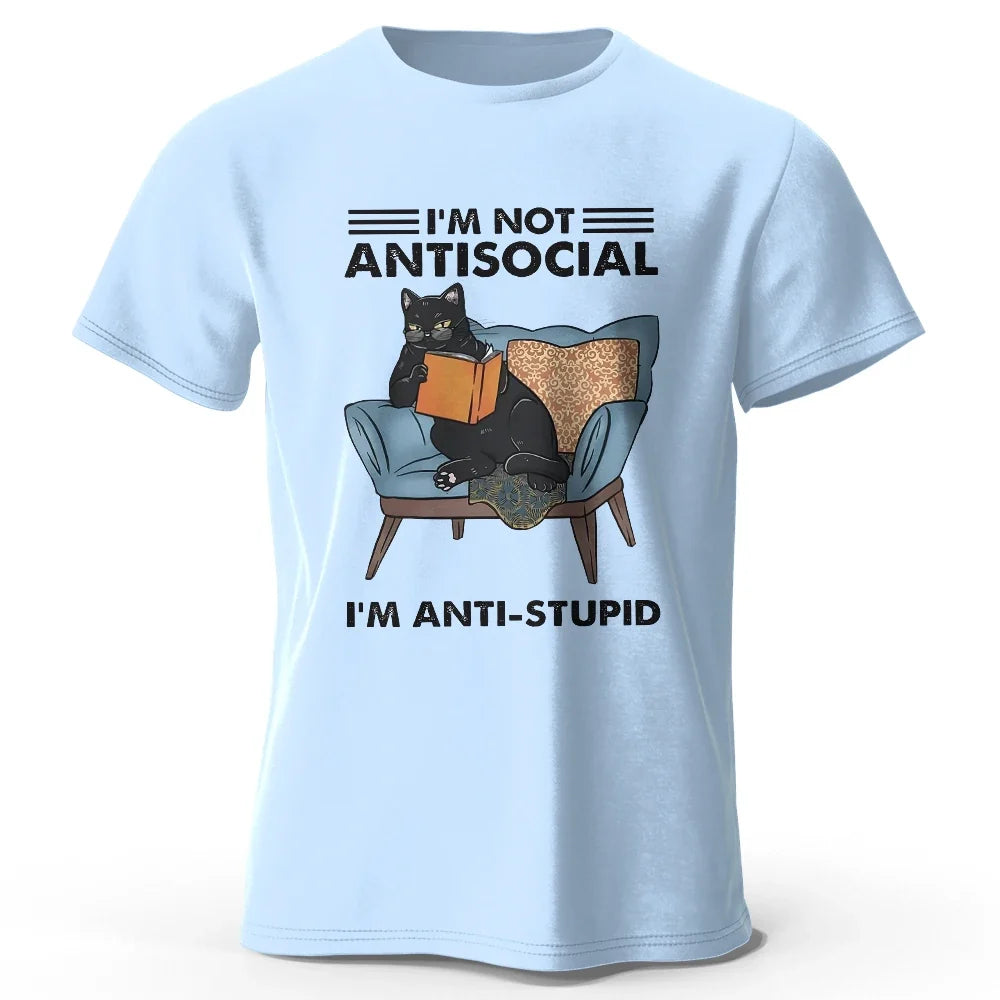 I Am Not Anti Social Funny Cat Graphic T Shirt Oversized Cotton Tee