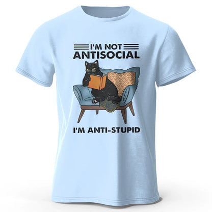 I Am Not Anti Social Funny Cat Graphic T Shirt Oversized Cotton Tee