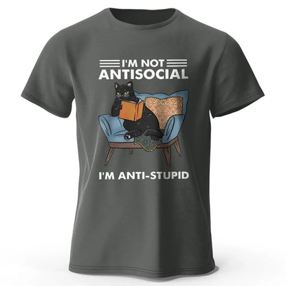 I Am Not Anti Social Funny Cat Graphic T Shirt Oversized Cotton Tee