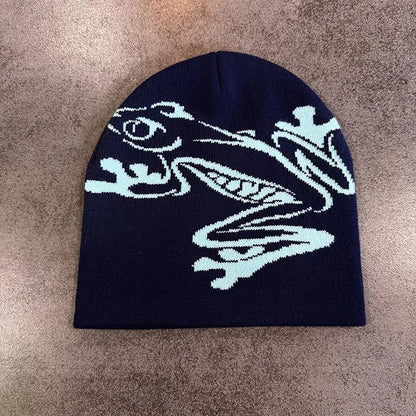 Tree Frog Print Beanie – Stretchy Knit Skull Cap