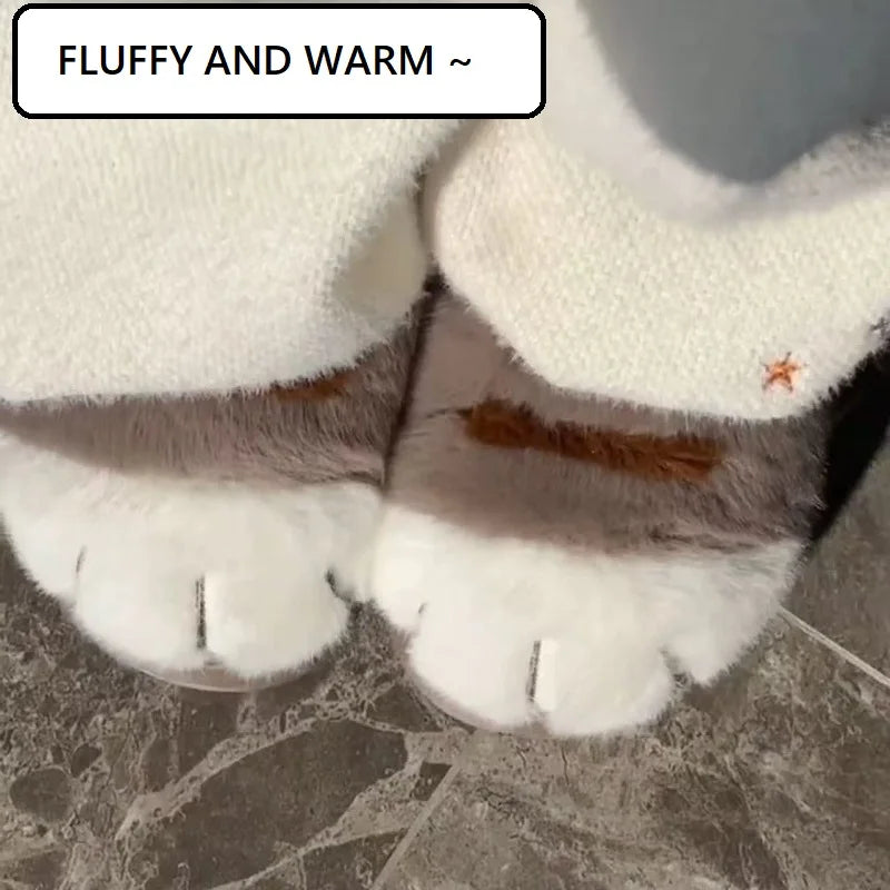 Cat Paw Fuzzy Slippers for Women – Cute Plush Non-Slip House Shoes