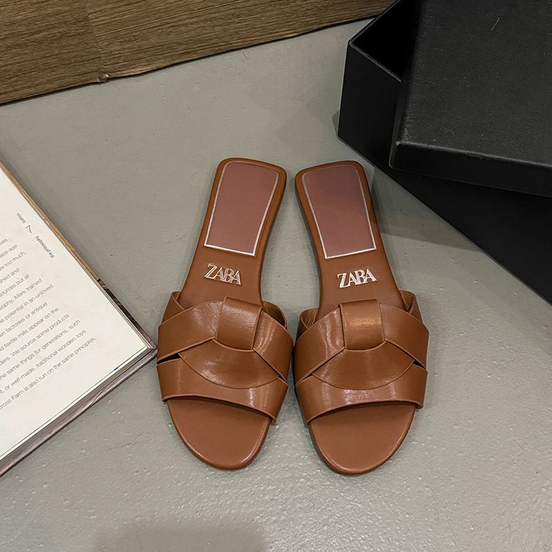 Women's Flat Slide Sandals – Woven Strap Open Toe