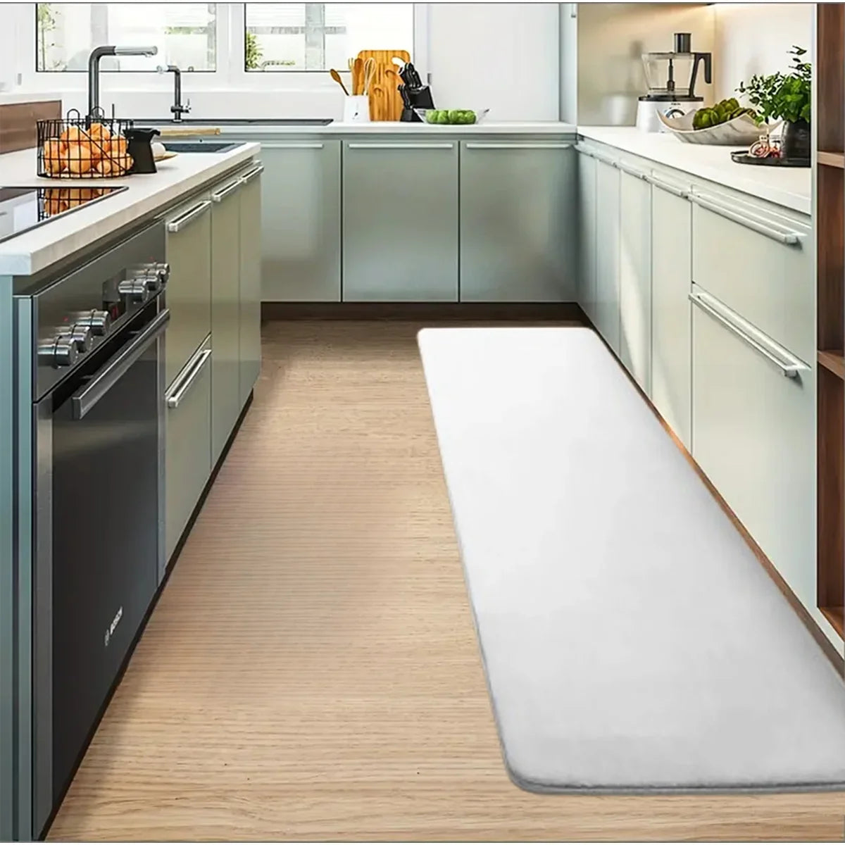 Kitchen Floor Mat Non-Slip Absorbent Flannel Runner Rug for Home & Hallway