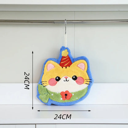 Cute Cat Hand Towel – Coral Fleece Hanging Bathroom Towel