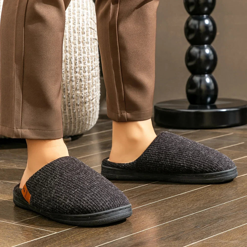 Men's Winter Memory Foam Slippers – Anti-Slip Warm House Shoes