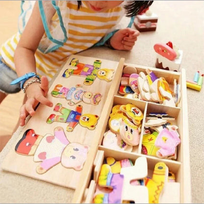Wooden Bear Dress-Up Puzzle Toy for Kids