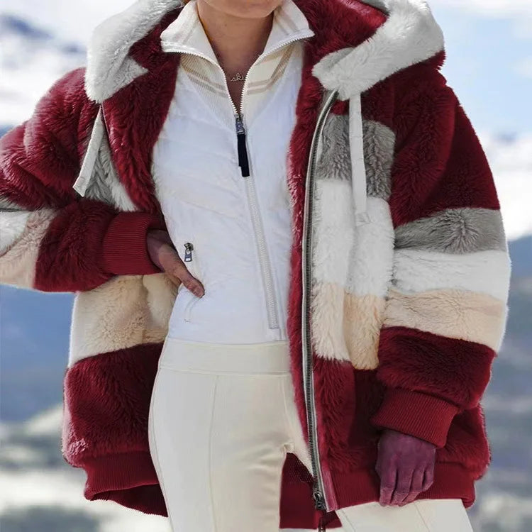 Oversized Plush Fleece Hooded Jacket for Women