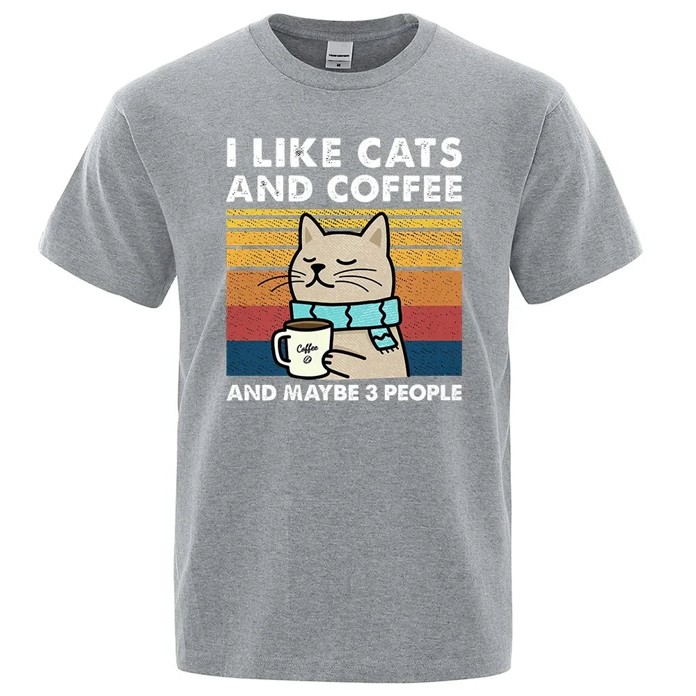 I Like Cats And Coffee Graphic T Shirt Casual Cotton Tee