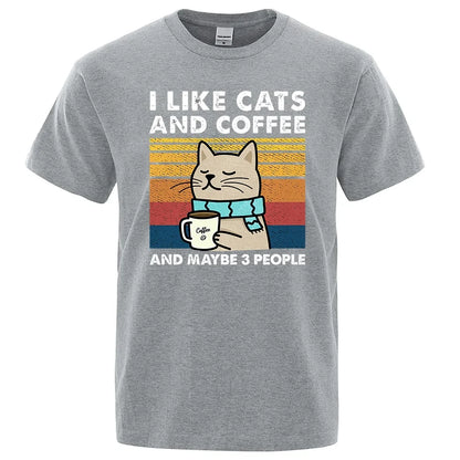 I Like Cats And Coffee Graphic T Shirt Casual Cotton Tee