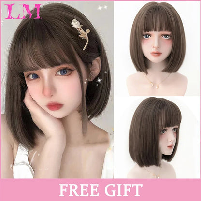 Cosplay Wig with Bangs – Long Straight Synthetic Hair 24 Inch