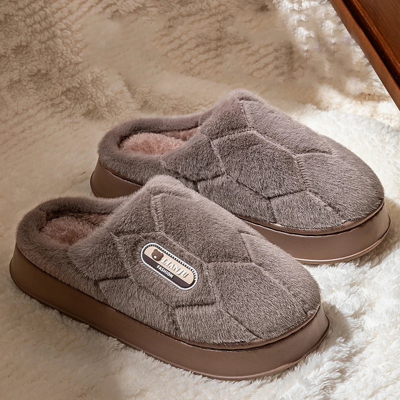 Unisex Winter Plush Slippers – Quilted Fleece Non-Slip House Shoes