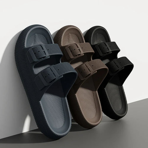 Thick Sole Sandals – Non-Slip Double Strap Slides for Men & Women