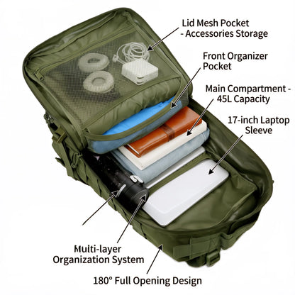45L Tactical MOLLE Backpack – Large Capacity Travel & Outdoor Pack