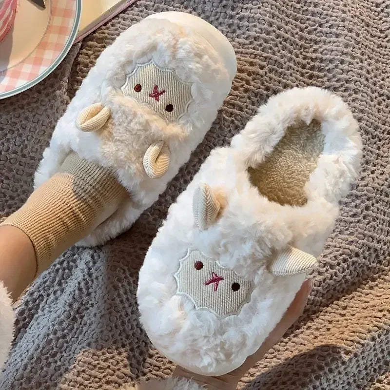Fluffy Cartoon Plush Slippers – Warm Indoor House Shoes for Women & Men
